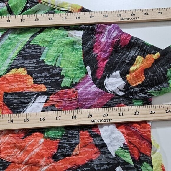 Ali Miles Tunic Womens XL Multicolor Floral LS Roll Up Tab Boho Crinkle Buttons - Picture 5 of 16